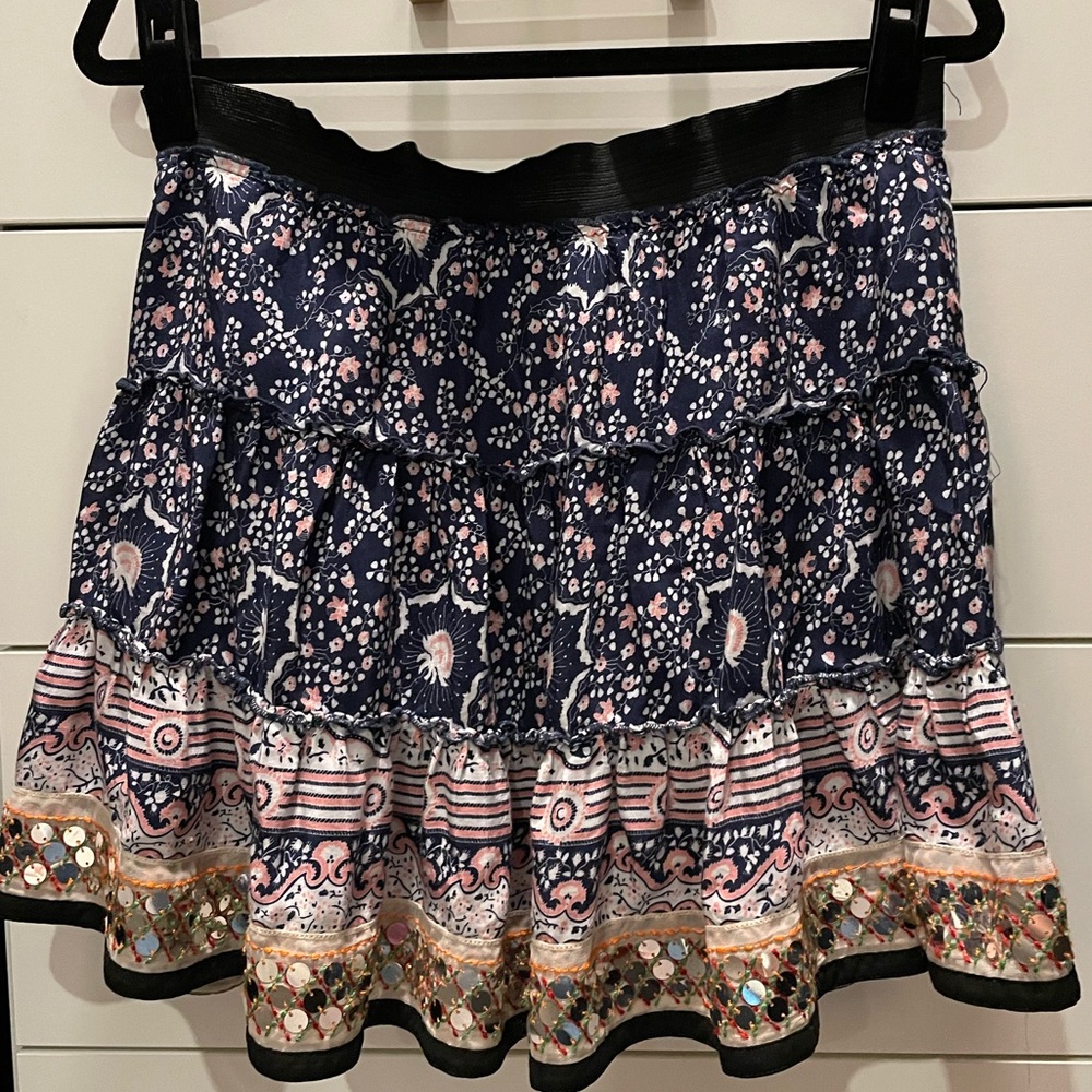 Free People Patterned High Wasted Skirt with Sequence Detail Size S